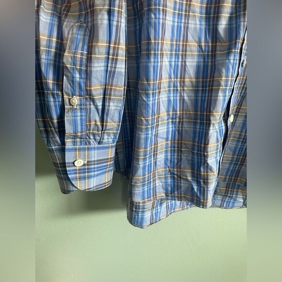 Ledbury Fine Shirting Blue Plaid L/S Button Front Top Shirt Mens Medium 16’’ - Picture 3 of 4